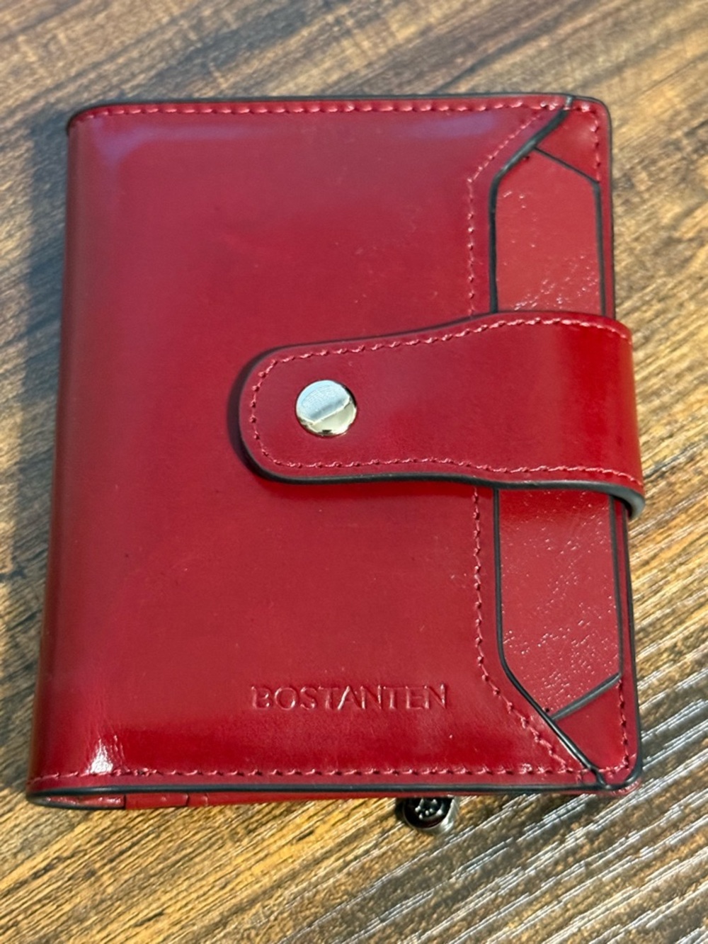 BOSTANTEN Red Leather Wallet Snap Closure Zip Coin Pocket Card Holder